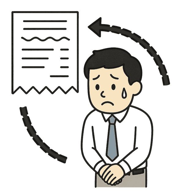 領収書が申請者へ差し戻される様子のイラスト