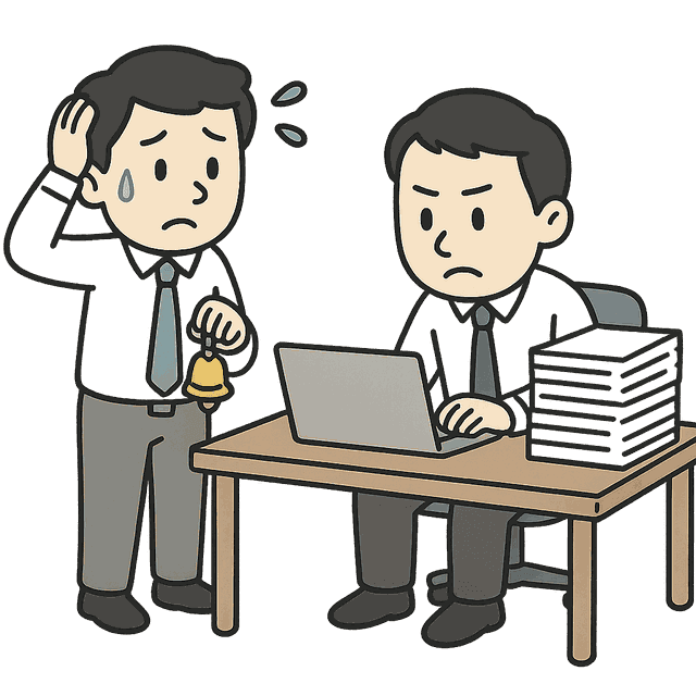 催促をためらう経理担当者のイラスト