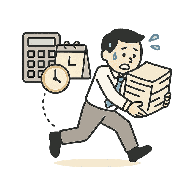 給与計算の締切に追われる担当者のイラスト
